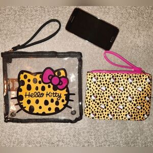HELLO KITTY- 2 Piece CHEETAH PRINT travel bags/makeup accessories pouch. NWOT
